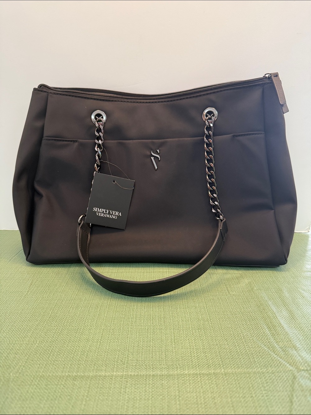 Simply Vera Vera Wang Black Chain-Detail Shoulder Tote